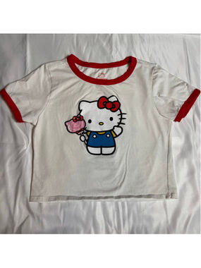 Women's Hello Kitty by Sanrio Short Sleeve Crop Top M White Red